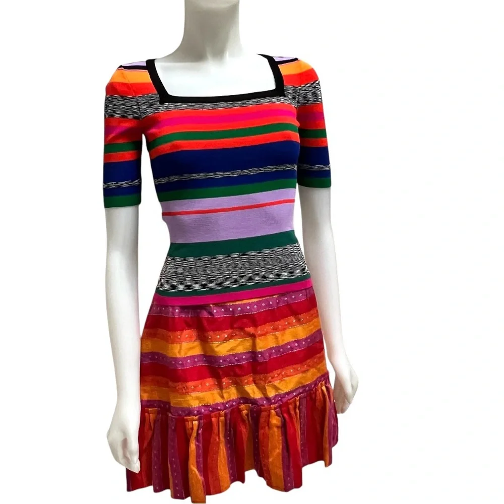 MILLY Rainbow Stripe Square Neck Knit Top ASO Ali Fisher Preppy Academia Sporty - Picture 17 of 17